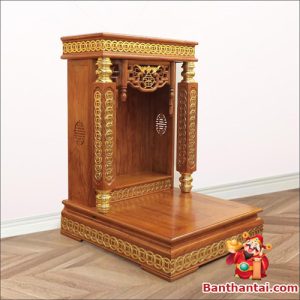 Bàn thờ Thần Tài Ông Địa mái bằng trụ vuông chi tiết vẽ đồng tiền