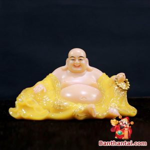 Tượng Phật Di Lặc bột đá thạch anh vàng tdl-011