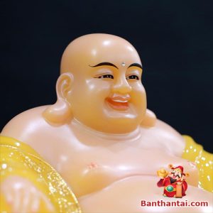Tượng Phật Di Lặc bột đá thạch anh vàng tdl-011