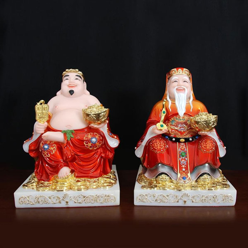 Bộ Tượng Thần Tài Thổ Địa Phú Quý sơn đỏ ttt-005 mang lại tài lộc và bình an