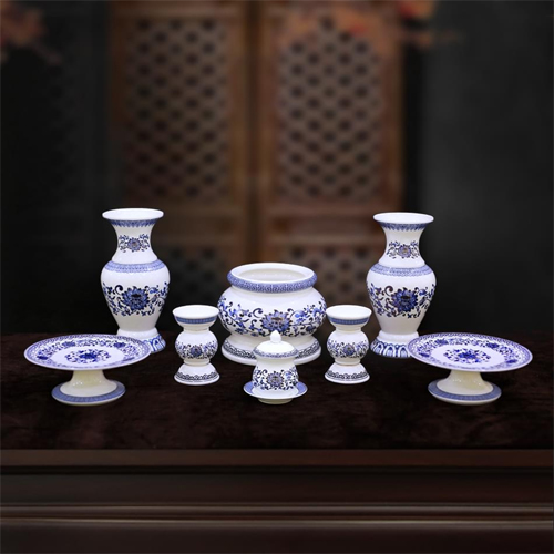 Hình ảnh bộ đồ thờ Thần Tài Thổ Địa họa tiết sen xanh dttt-001