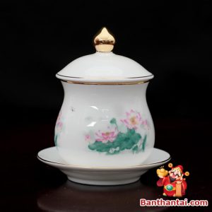 Bộ đồ thờ Thần Tài Thổ Địa họa tiết sen hồng dttt-003
