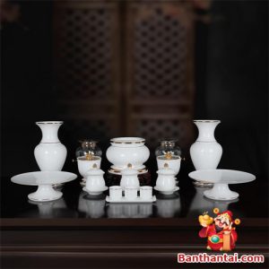 Bộ đồ thờ Thần Tài Thổ Địa sứ trắng dttt-005