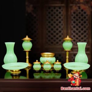 Bộ đồ thờ Thần Tài Thổ Địa xanh ngọc dttt-009