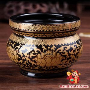 Bát hương Thần Tài gốm đen viền vàng bhtt-003