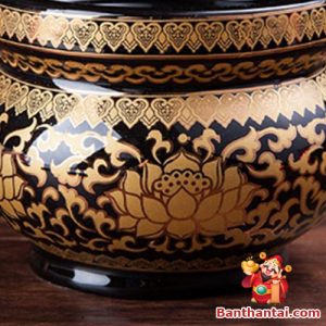 Bát hương Thần Tài gốm đen viền vàng bhtt-003