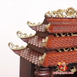 Bàn Thờ Thần Tài Song Long Cổ Tự 12 Mái gỗ Hương màu óc chó BTT801