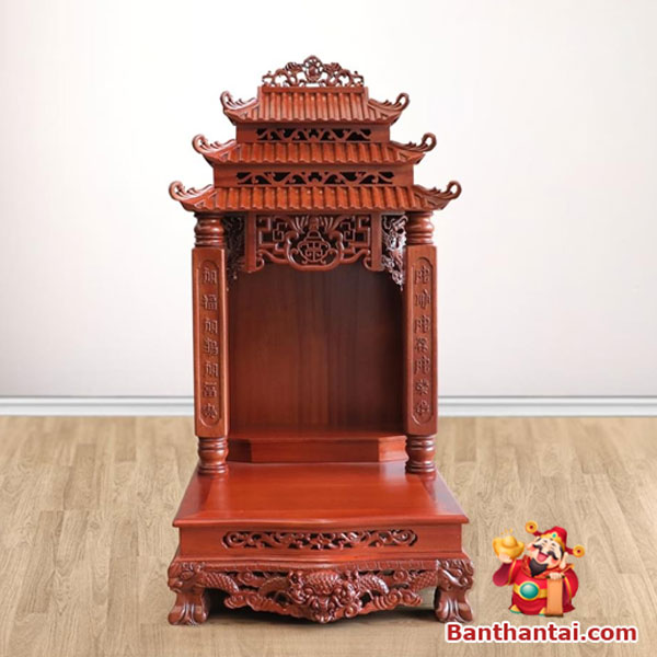 Bàn thờ Thần Tài Thổ Địa cổ tự gỗ lát btt-mc004 thiết kế vững chãi với hoa văn họa tiết truyền thống