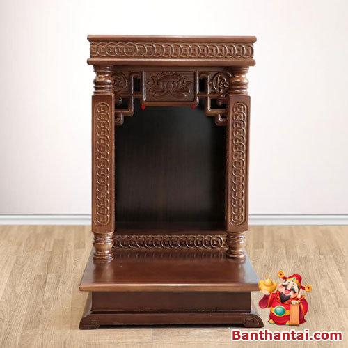 Bàn Thờ Thần Tài Thổ Địa Mái Bằng Hoa Sen btt-mb020 được làm từ gỗ Xoan bền bỉ