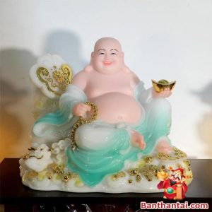 Tượng Phật Di Lặc như ý bằng bột đá xanh ngọc, cao 30cm