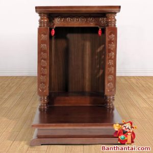 Ban Thờ Thần Tài Thổ Địa Mái Bằng Đương Đại Trụ Chữ, Gỗ Xoan, Kích Thước 48x56x68cm
