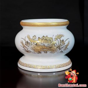 Bát Hương Gốm Trắng Hoạ Tiết Sen Vàng