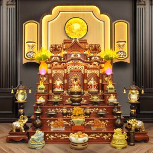 Bộ bàn thờ Thần Tài ba gian đồng vân đá btt-cc010