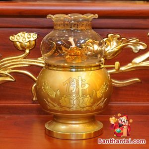 Bộ ban thờ Thần Tài ba gian đồng vàng chữ Phật BTT765