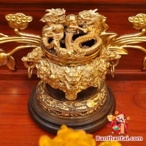 Bộ ban thờ Thần Tài ba gian đồng vàng chữ Phật BTT765