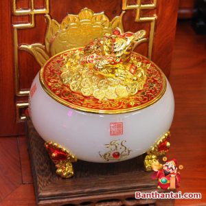 Bộ ban thờ Thần Tài ba gian đồng vàng chữ Phật BTT765