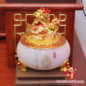 Bộ ban thờ Thần Tài ba gian đồng vàng chữ Phật BTT765