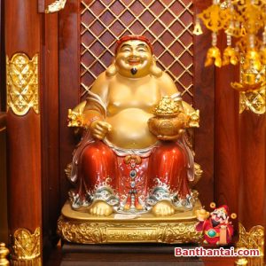 Bộ ban thờ Thần Tài ba gian đồng vàng chữ Phật BTT765