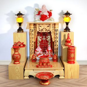 Bộ ban thờ Thần Tài gỗ pơ mu màu vàng BTT730