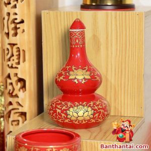 Nậm rượu gốm đỏ sen vàng cỡ nhỏ