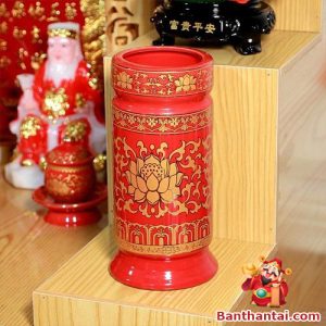 Ống hương gốm đỏ sen vàng