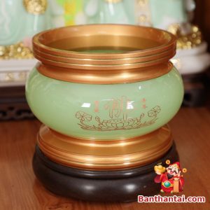 Bộ ban thờ Thần Tài lưu ly ngọc xanh bọc đồng BTT764