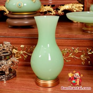 Bộ ban thờ Thần Tài lưu ly ngọc xanh bọc đồng BTT764