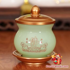 Bộ ban thờ Thần Tài lưu ly ngọc xanh bọc đồng BTT764
