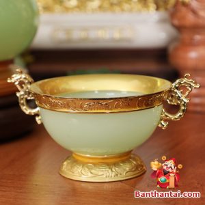 Bộ ban thờ Thần Tài lưu ly ngọc xanh bọc đồng BTT764