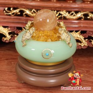 Bộ ban thờ Thần Tài lưu ly ngọc xanh bọc đồng BTT764