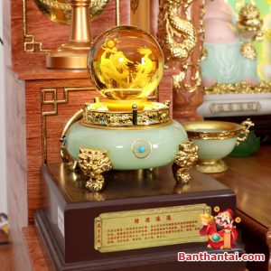 Bộ ban thờ Thần Tài lưu ly ngọc xanh bọc đồng BTT764