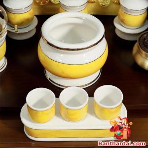 Bát hương gốm trắng thạch anh vàng