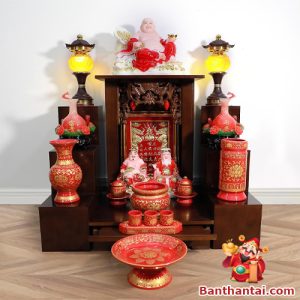 Hình ảnh thực tế bộ bàn thờ Thần Tài mái bằng gốm đỏ BTT728