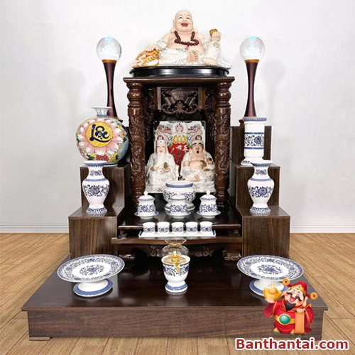 Hình ảnh chính diện bộ ban thờ Thần Tài Song Long mái bằng BTT723