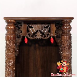 Ban Thờ Thần Tài Thổ Địa Song Long Mái Bằng, Gỗ Xoan, Kích Thước 48x56x68cm