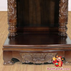 Ban Thờ Thần Tài Thổ Địa Song Long Mái Bằng, Gỗ Xoan, Kích Thước 48x56x68cm