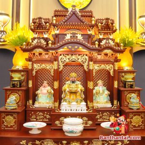 Bộ ban thờ Thần Tài sứ trắng sen hồng lá xanh btt-cc014