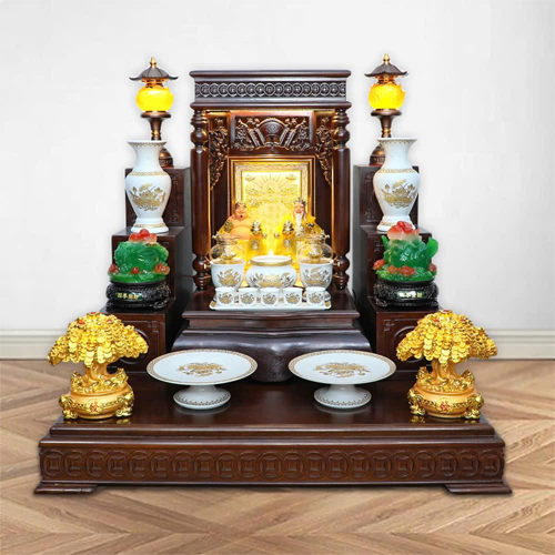 Bộ bàn thờ Thần Tài sứ trắng sen vàng BTT718