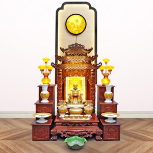 Bộ ban thờ Thần Tài sứ trắng tâm kinh vàng BTT712