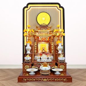 Bộ ban thờ Thần Tài Thổ Địa hoa sen dát vàng btt-cc019