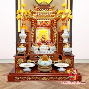 Bộ ban thờ Thần Tài Thổ Địa hoa sen dát vàng btt-cc019