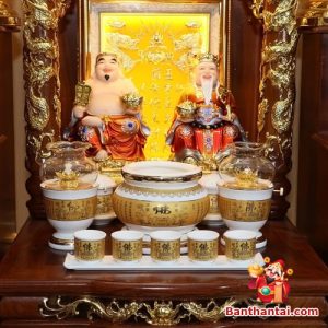 Bộ ban thờ Thần Tài Thổ Địa sứ trắng tâm kinh btt-cc013