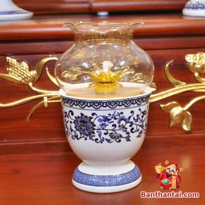 Bộ ban thờ Thổ Địa ba gian sứ trắng sen hồng btt-cc012