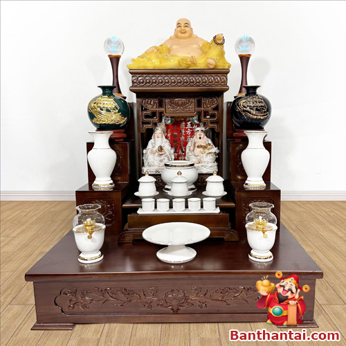 Hình ảnh trực diện bộ bàn thờ Thổ Địa mái bằng hoa sen BTT726