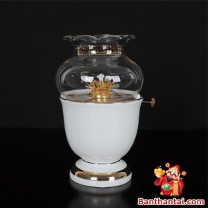 Đèn Dầu Sứ Trắng Viền Vàng
