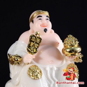 Tượng Thổ Địa tay cầm quạt tay ôm hũ vàng