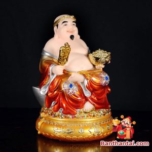Tượng Thổ Địa tay cầm quạt, tay cầm hũ vàng