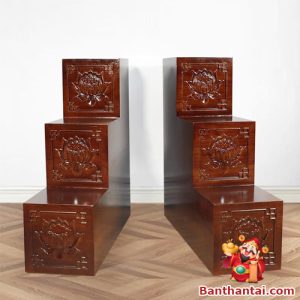 Tam Cấp Ban Thờ Thần Tài Thổ Địa Gỗ Hương Đá, Họa Tiết Hoa Sen, Kích Thước 22x66x66 cm