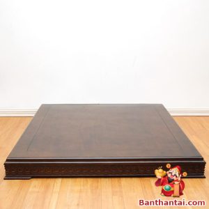 Kệ Kê Ban Thờ Thần Tài Thổ Địa Gỗ Hương Đá, Họa Tiết Đồng Tiền, Màu Nâu Gỗ Óc Chó, Kích Thước 117x117x13 cm