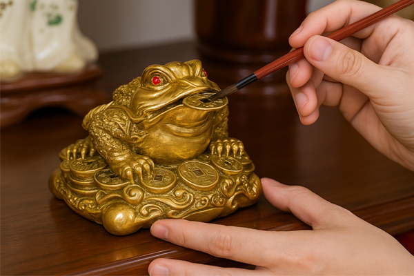 Gia chủ nên thực hiện nghi lễ khai quang, điểm nhãn cho Cóc Thiềm Thừ trước khi an vị lên bàn thờ Thần Tài